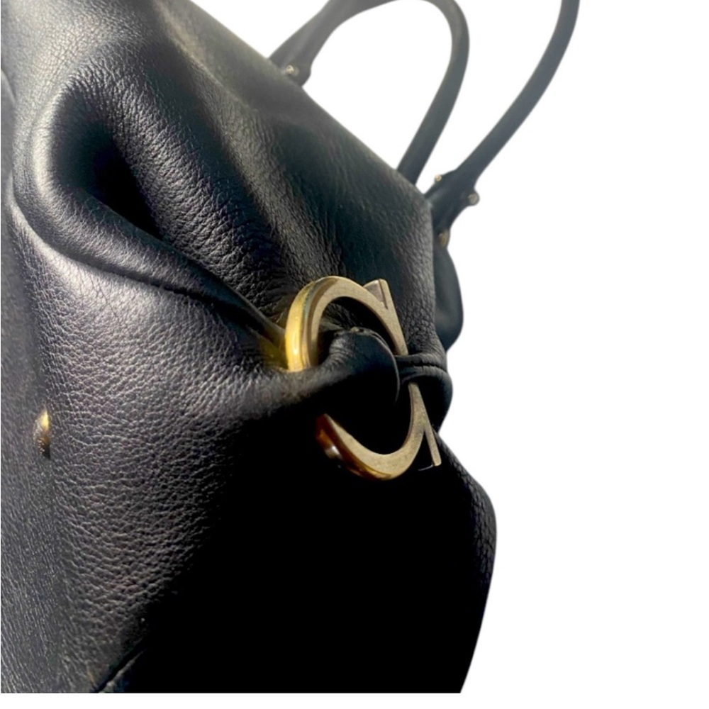 Salvatore Ferragamo Black Pebbled Leather Shoulder Bag with Gold Hardware - Picture 10 of 14